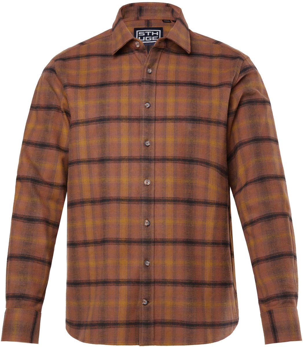 STHUGE - Heren - Geruit flanellen overhemd lange mouw modern fit - Kastanje - Maat L
