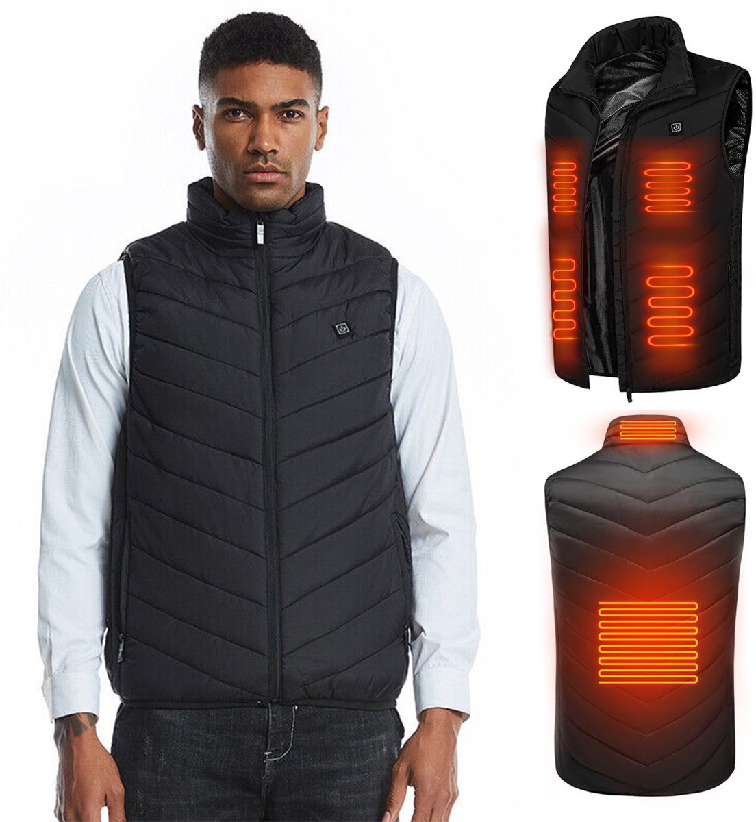 MEETHOO Lichtgewicht Winter USB Elektrisch Verwarmde Bodywarmer Verwarmd Vest Oplaadbaar Verwarmingsvest voor Buitenactiviteiten Thermisch Warm Vest 10W 5V 2A powerbank Heren skiën bergbeklimmen fietsen buitenwerk -2XL Zwart