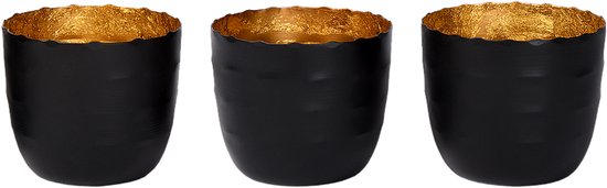 Atmooz - Titulaire de Tealight Arras (lot de 3) - Pour 3 bougies séparées - Bougeoir - Extérieur noir - Intérieur d'Or - Hauteur = 7cm - Métal