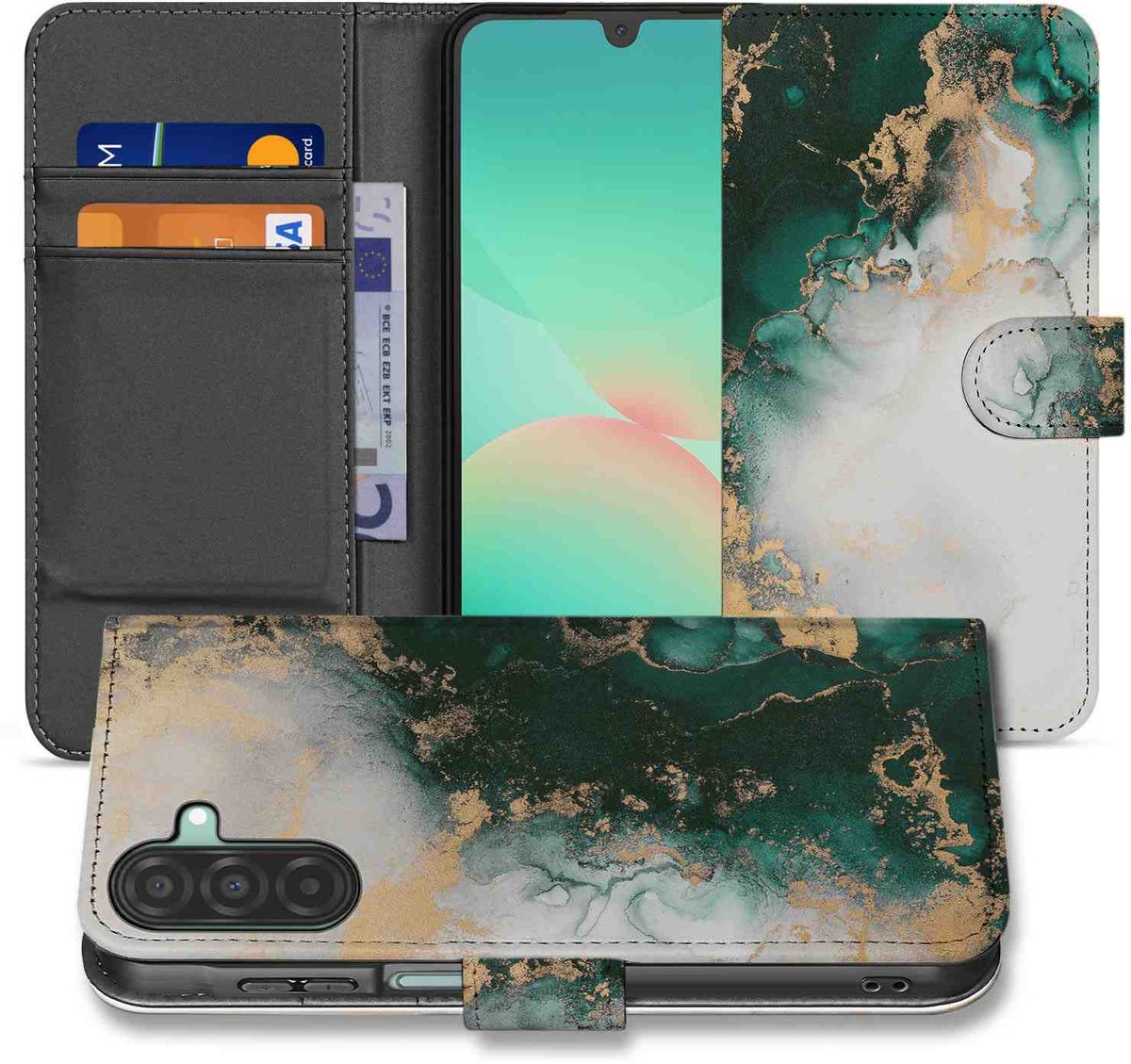 voor Samsung Galaxy A26 Marmer Groen Book Case