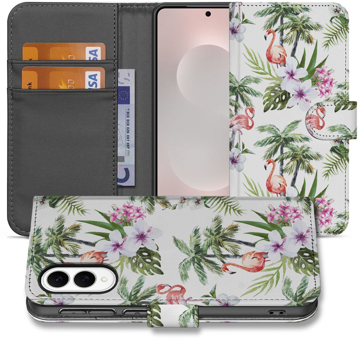 Samsung Galaxy S25 Edge Telefoonhoesje met Pasjes Flamingo Palms