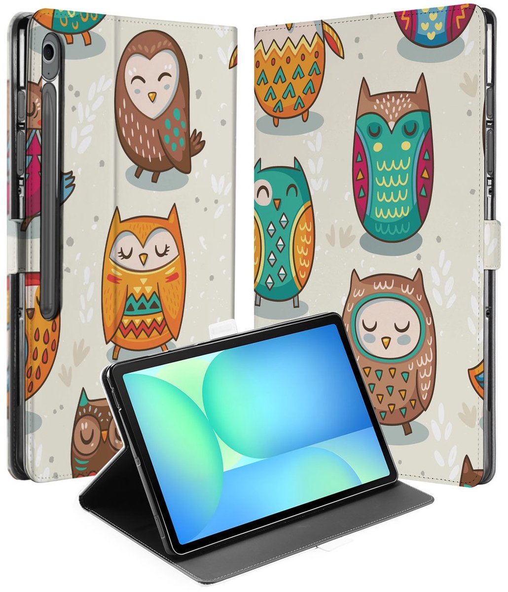 Book Case Hoesje met Standaard Vrolijke Uilen Samsung Galaxy Tab S10 FE Plus