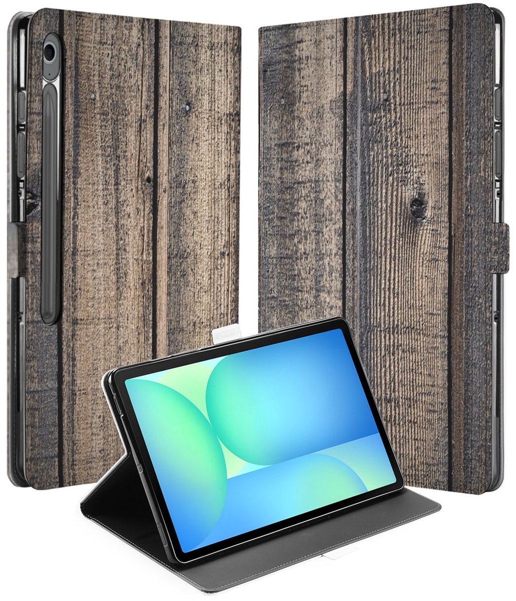 Steigerhout Book Case Hoesje met Standaard Samsung Galaxy Tab S10 FE Plus