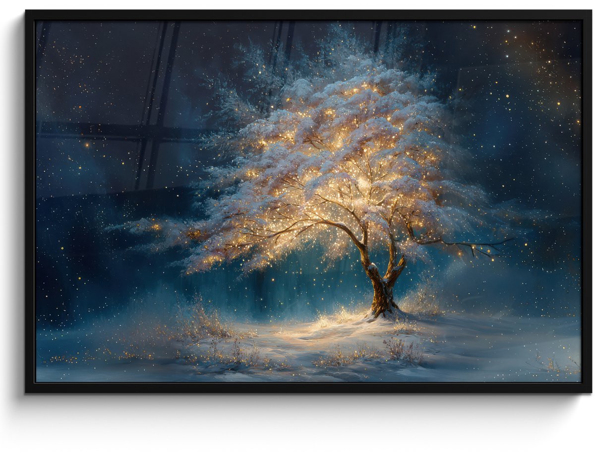 FrameYourWall Poster in lijst - Fotolijst 120x80 cm - Posters - Levensboom - Nacht - Donker - Blauw - Posterlijst zwart - Decoratie - Wanddecoratie woonkamer - Muurdecoratie slaapkamer
