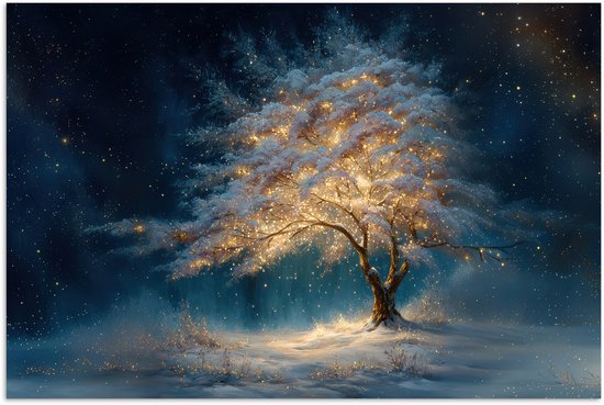 Poster 30x20 cm - Levensboom - Nacht - Donker - Blauw - Posters - Kamer decoratie - Wanddecoratie woonkamer - Muurdecoratie slaapkamer