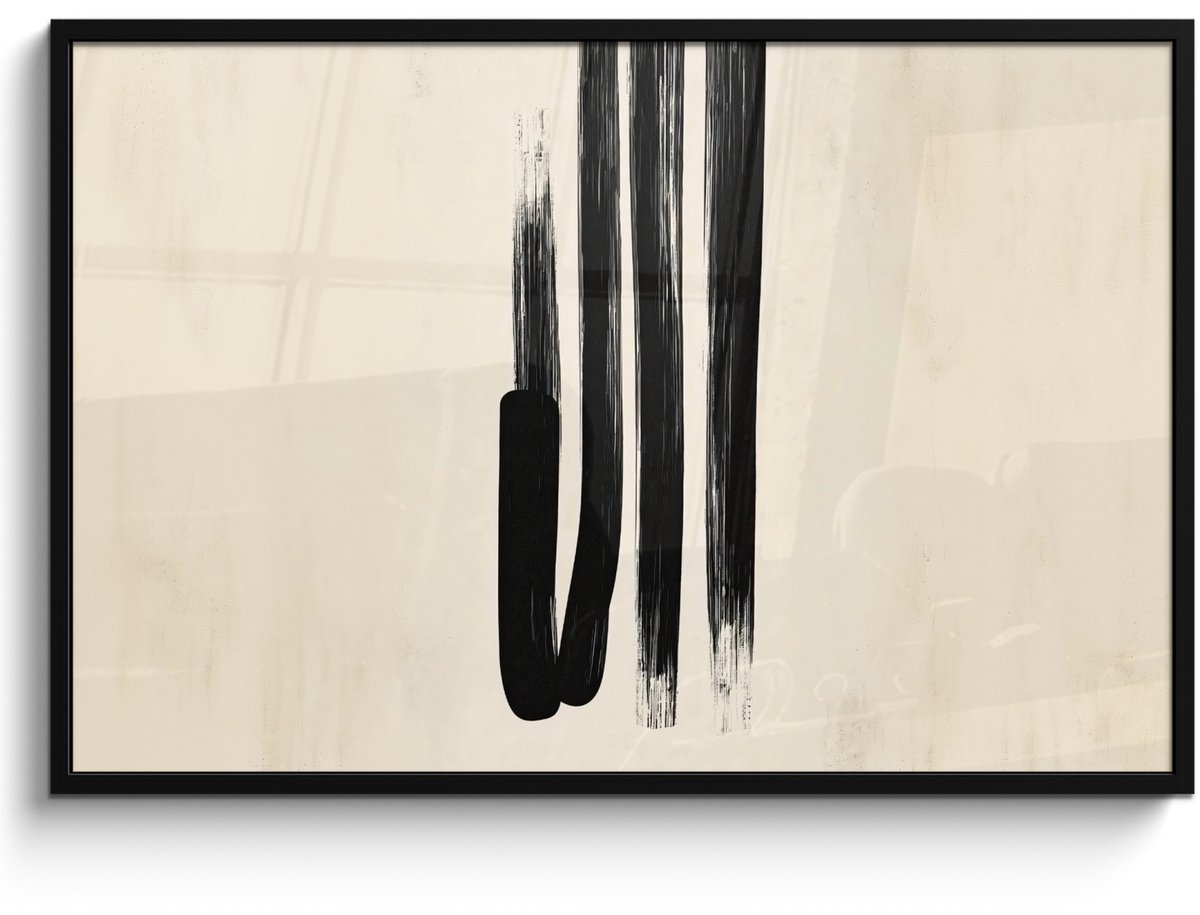 FrameYourWall Poster in lijst - Fotolijst 120x80 cm - Posters - Penseelstreken - Verticaal - Zwart - Posterlijst zwart - Decoratie - Wanddecoratie woonkamer - Muurdecoratie slaapkamer