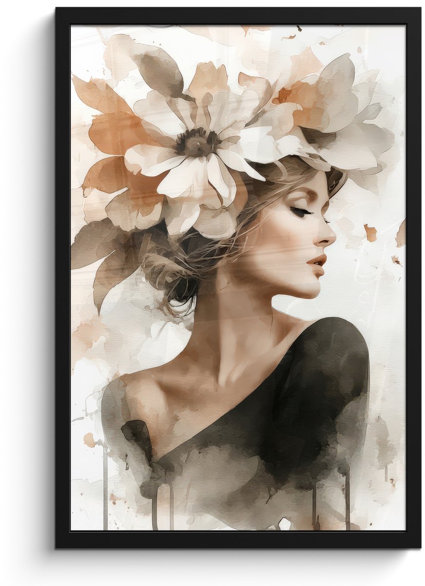 FrameYourWall Poster in lijst - Fotolijst 40x60 cm - Posters - Bloesem - Portret - Gezicht - Posterlijst zwart - Decoratie - Wanddecoratie woonkamer - Muurdecoratie slaapkamer