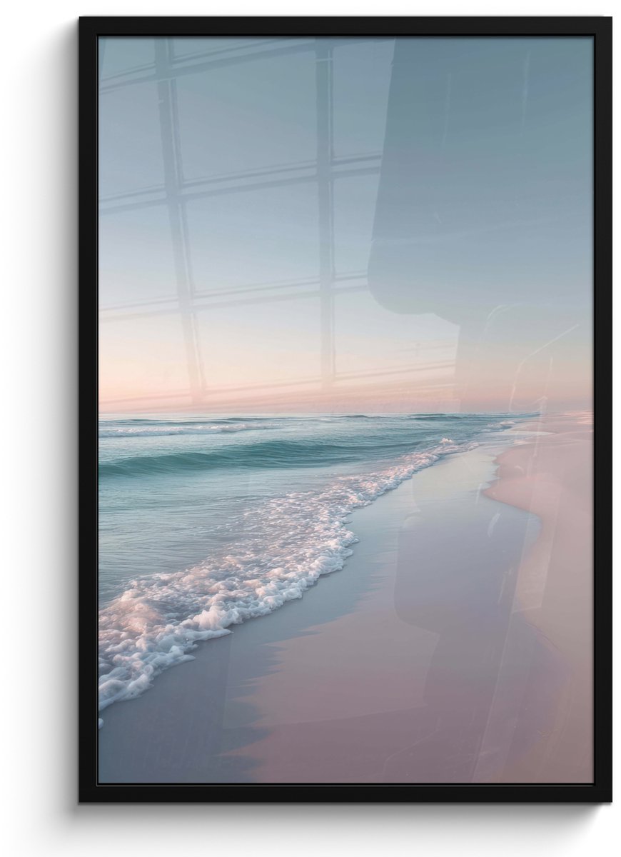 FrameYourWall Poster in lijst - Fotolijst 60x90 cm - Posters - Kustlijn - Pastel - water - Posterlijst zwart - Decoratie - Wanddecoratie woonkamer - Muurdecoratie slaapkamer