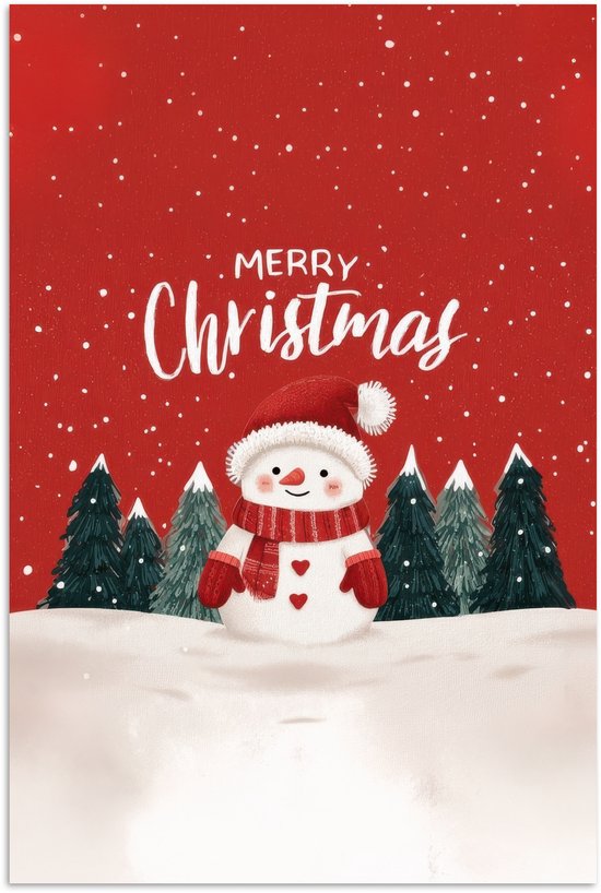 Poster 60x90 cm - Kerstgroet - Sneeuw - Rood - Posters - Kamer decoratie - Wanddecoratie woonkamer - Muurdecoratie slaapkamer - Kerstversiering - Kerstdecoratie voor binnen - Kerstmis