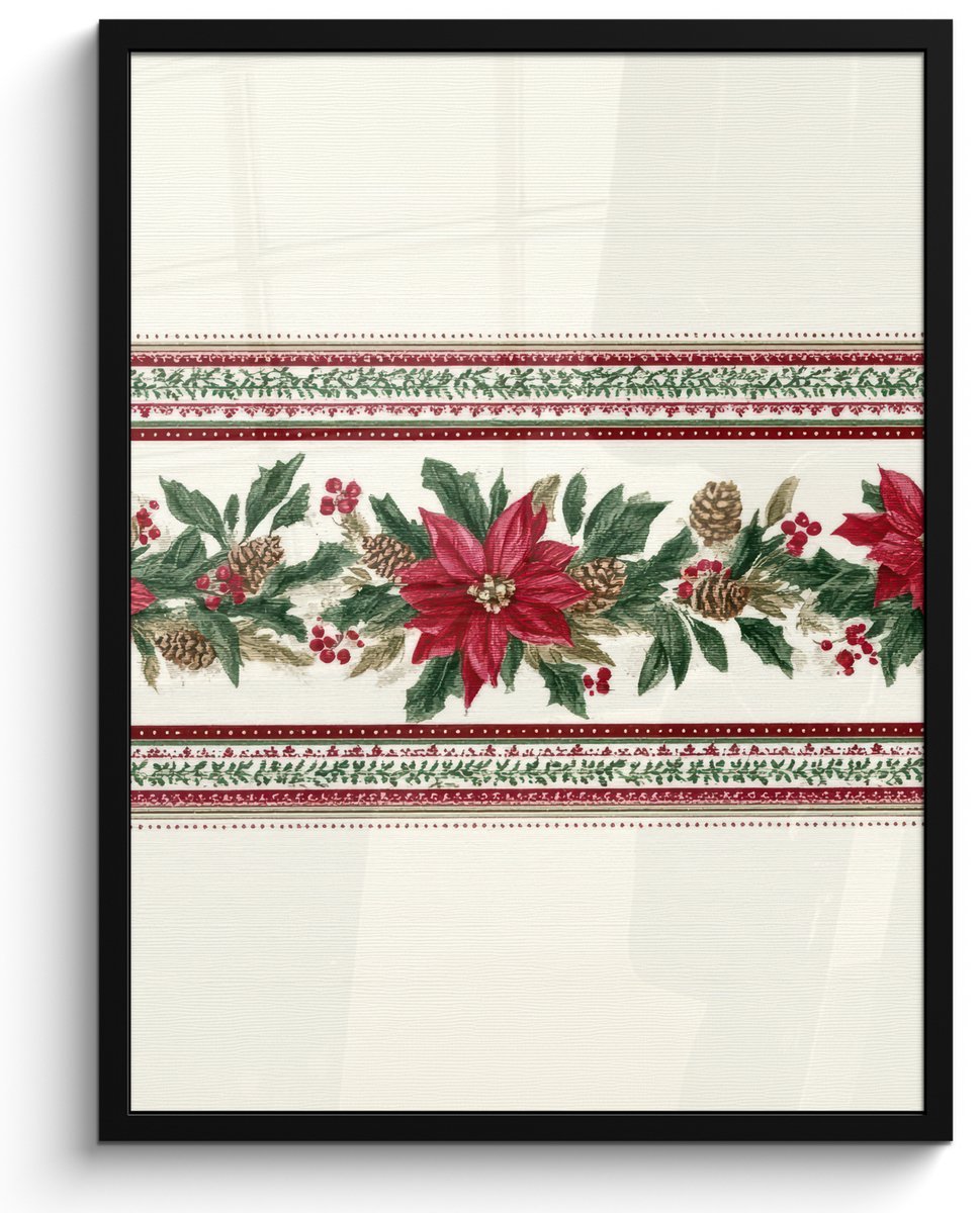 FrameYourWall Poster in lijst - Fotolijst 60x80 cm - Posters - Kerststrook - Pointia - Rood - Groen - Posterlijst zwart - Decoratie - Wanddecoratie woonkamer - Muurdecoratie slaapkamer - Kerstversiering - Kerstdecoratie voor binnen - Kerstmis Kerststrook - Poinsettia - Rood - Groen