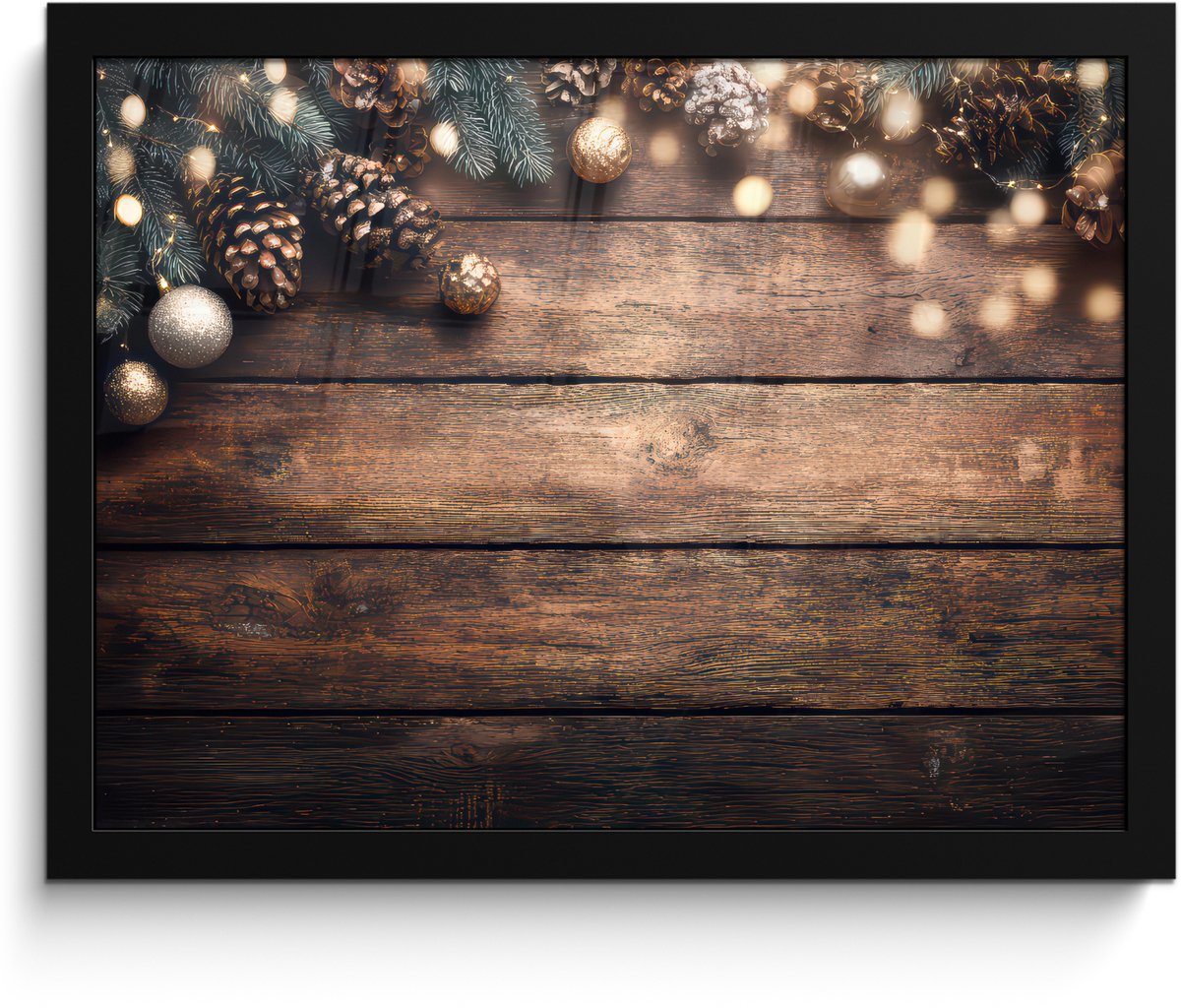 FrameYourWall Poster in lijst - Fotolijst 40x30 cm - Posters - Kerstdecoratie - Houten - Dennenappel - Bruin - Posterlijst zwart - Decoratie - Wanddecoratie woonkamer - Muurdecoratie slaapkamer - Kerstversiering - Kerstdecoratie voor binnen - Kerstmis