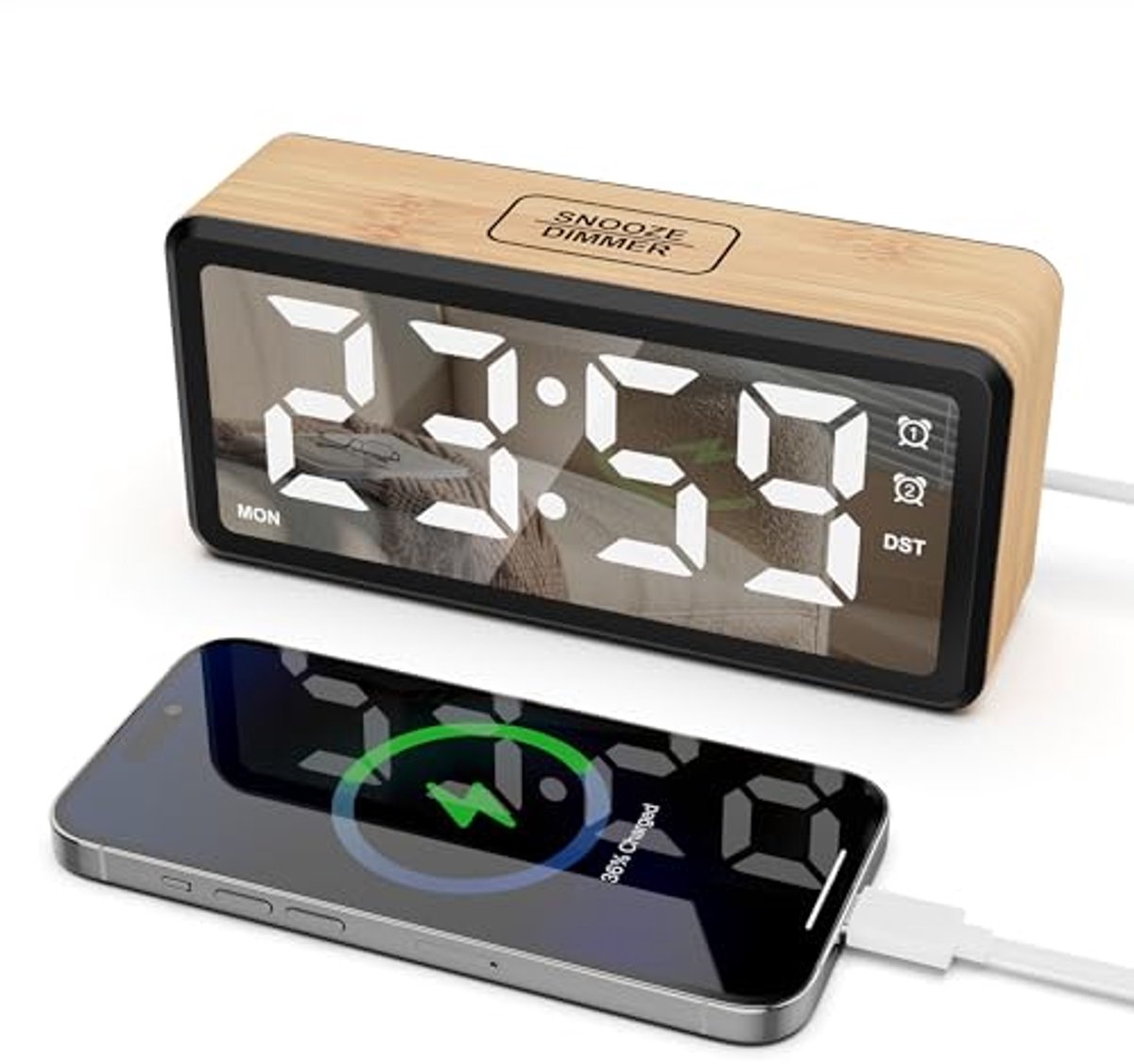 Digitale wekker met groot display, dimmer en snooze-functie