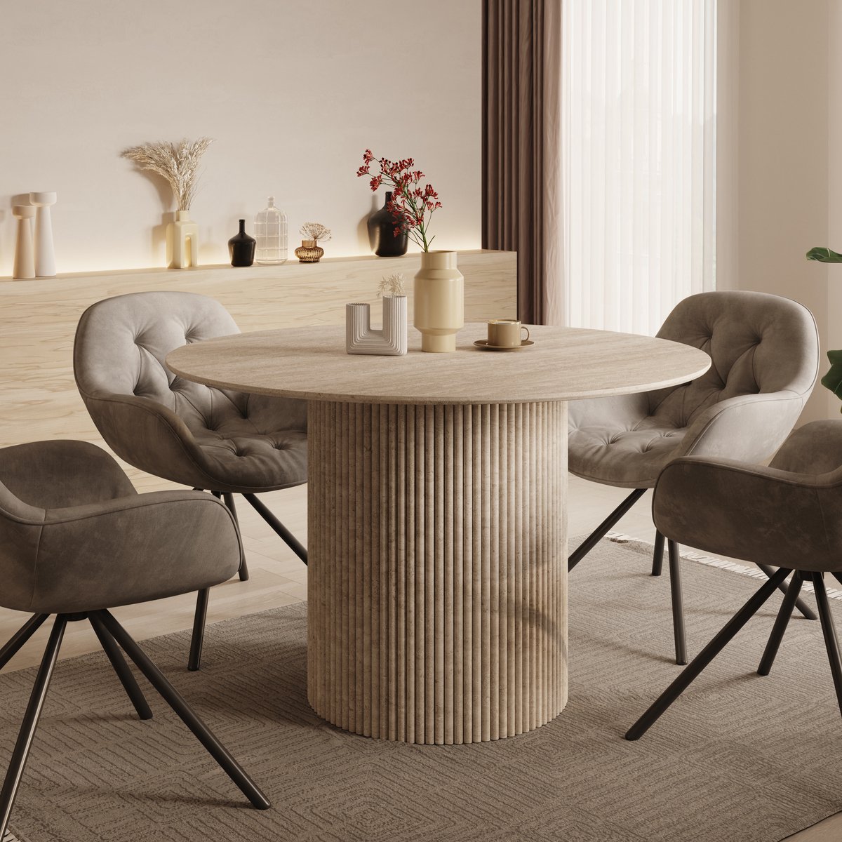 Meubella - Modena - Eetkamertafel - Travertin - 120x120x76 cm