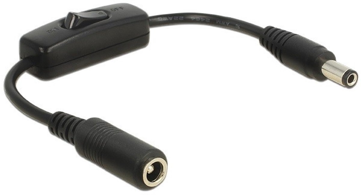 DC plug (m) - DC plug (v) adapter met schakelaar - 5,5mm x 2,5mm / zwart - 0,20 meter