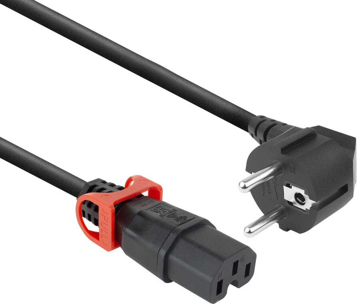 Image of C15 (recht met IEC Lock+) - CEE 7/7 (haaks) stroomkabel | 3x 1,00mm (rubber) | zwart | 2 meter