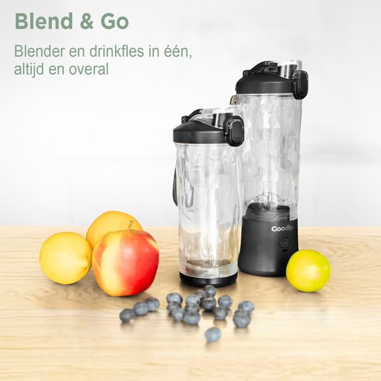 Goodly® Blender to go - led licht - Draagbare Blender - Noodpaket - camping blender - 600ml - zwart van Goodly — afbeelding 4