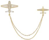 Broche en alliage doré en forme d'avion, ornée de zirconiums cubiques, idéale comme épingle à cravate ou Bijoux pour robe, costume, chapeau ou écharpe. Accessoires de vêtements pour bébé pour tenues de soirée, manteaux, chapeaux et foulards.