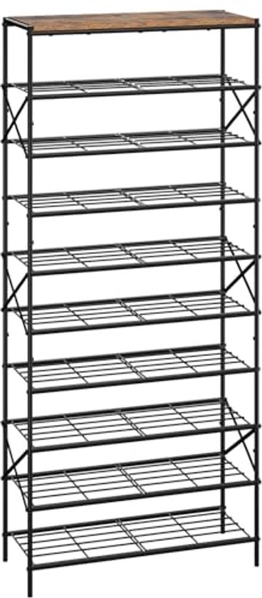 VASAGLE LBS032B01 Schoenenrek, schoenenorganizer, met 4 niveaus, roosterplanken, voor 9 paar schoenen, entree, woonkamer, slaapkamer, metalen frame, industrieel design, vintage bruin-zwart