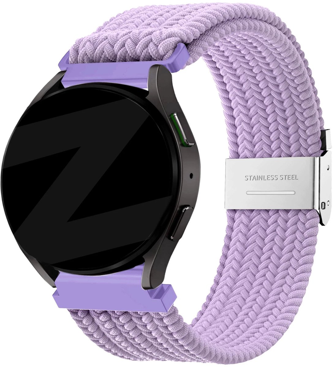Bandz Hoogwaardig gevlochten bandje met klemsluiting geschikt voor Garmin Vivoactive 6 / 5 / 3 / Vivomove / 3 / HR / Style / Luxe / Sport / Trend / Forerunner 645 / 570 / 245 / 170 / 165 / 70 / 55 / Venu / SQ / SQ2 / 2 Plus - Lichtpaars
