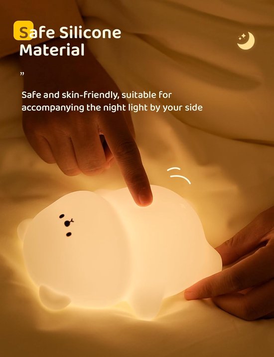Nachtlampje in de vorm van een beer, 7 kleuren, 3 standen, dimbaar, siliconen lamp, oplaadbare led-nachtlamp met timerfunctie, geschikt voor de kinderkamer, cadeau voor op het nachtkastje van Merkloos — afbeelding 4