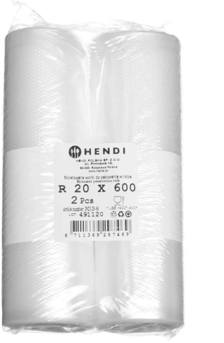 HENDI vacumeerrol - PA/PE - met relief - 600 x 20 cm - transparant - 2 stuks - voedselbewaring