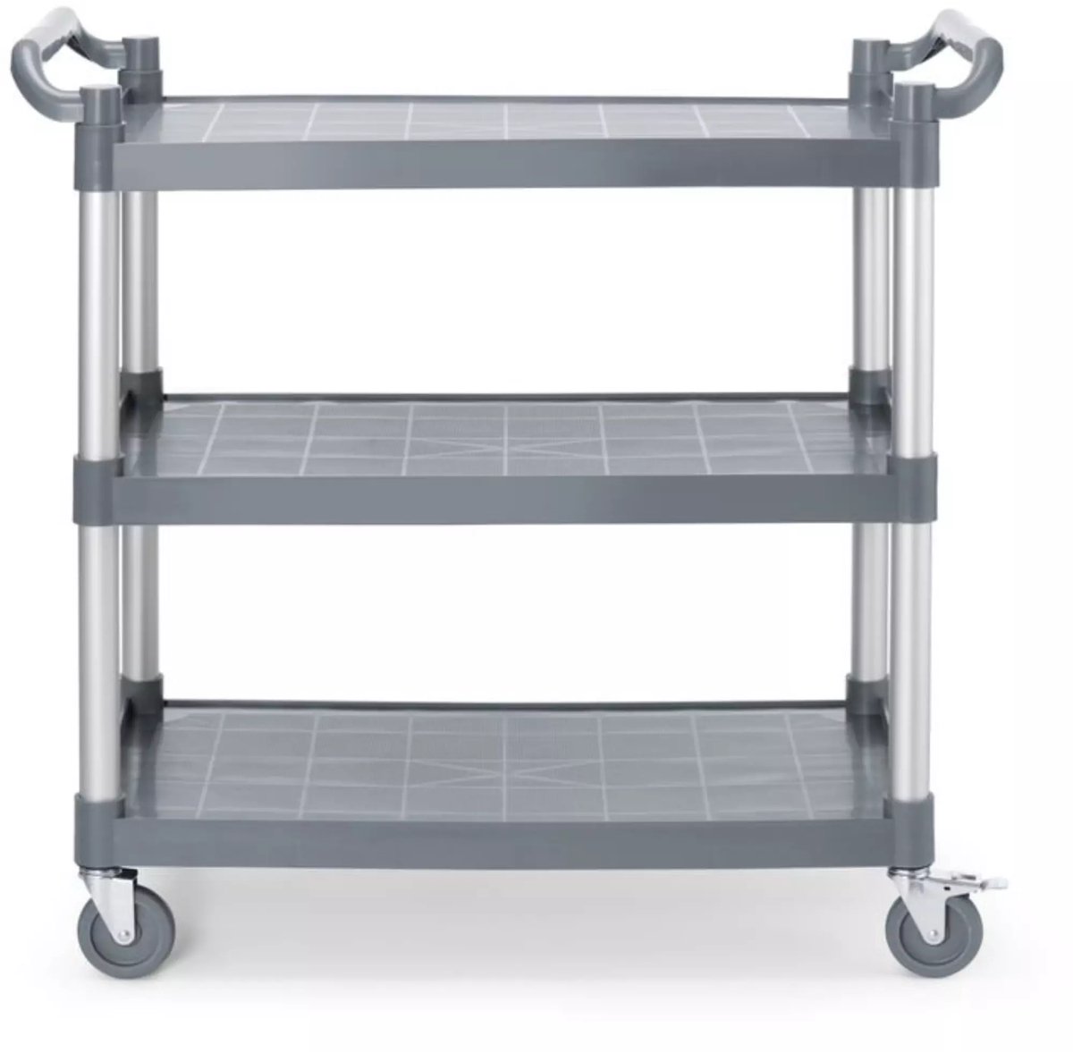 AmerBox serveerwagen - polypropyleen - 1010 x 500 x 960 mm - 3 bladen - grijs - met zwenkwielen met rem - horeca, serveren en transport