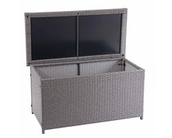 Polyrotan kussenbox MCW-D88, tuinkist kussenbox kist ~ Basic grijs, 51x115x59cm 250l