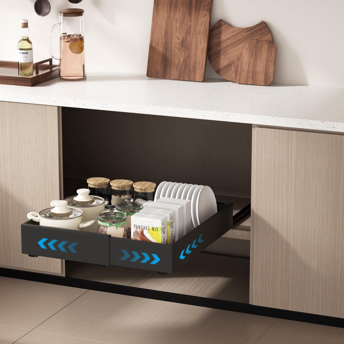 Azomor® Uitschuifbare keukenlade met verstelbare breedte en telescopisch ontwerp
