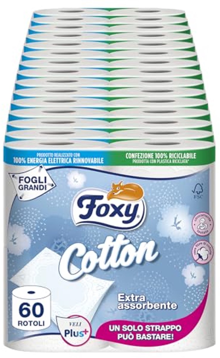 5-laags Katoenen Toiletpapier - 60 Rollen, Extra Grote Vellen, FSC-gecertificeerd