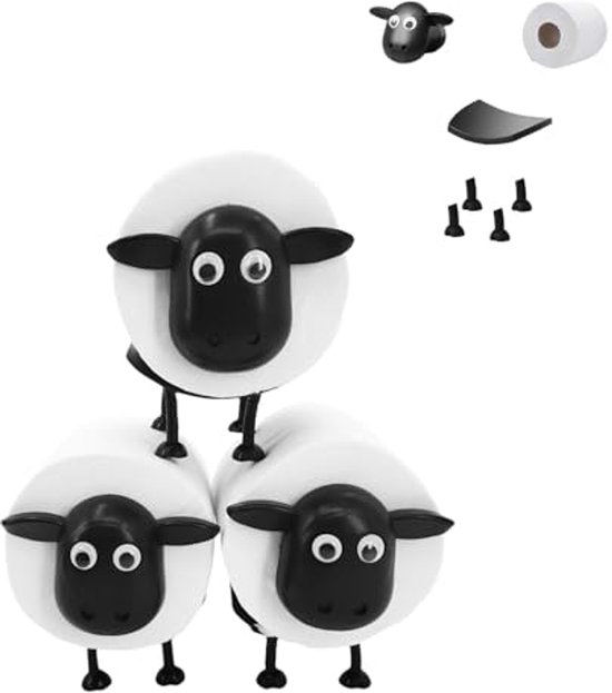 Rolli das toiletschaap, toiletpapierhouder voor 38 en 42 mm rollen, schaap, toiletrolhouder (set van 3