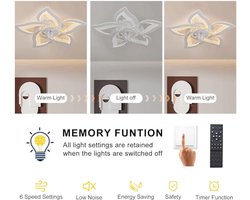 Plafondventilator met Licht en Afstandsbediening - Dimbaar, Stil met 6 Snelheden voor Woonkamer, Slaapkamer, Keuken
