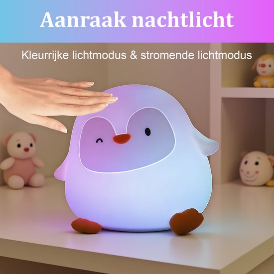 QTTVBTNA - Pinguïn Nachtlamp - Dierlijk Lampje - Oplaadbare Siliconen Sfeerverlichting met Timer - Cadeau voor Baby & Kinderen (Sinterklaas, Kerst, Verjaardag) - Knuffelbare Kinderkamer Decor - Kleurveranderend van QTTVBTNA — afbeelding 2
