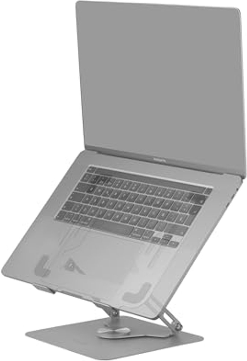 Laptop en Tablet Stand tot 17 inch - Verstelbare Hoogte, Kanteling en 360° Rotatie - Draagbaar en Opvouwbaar in Zilver