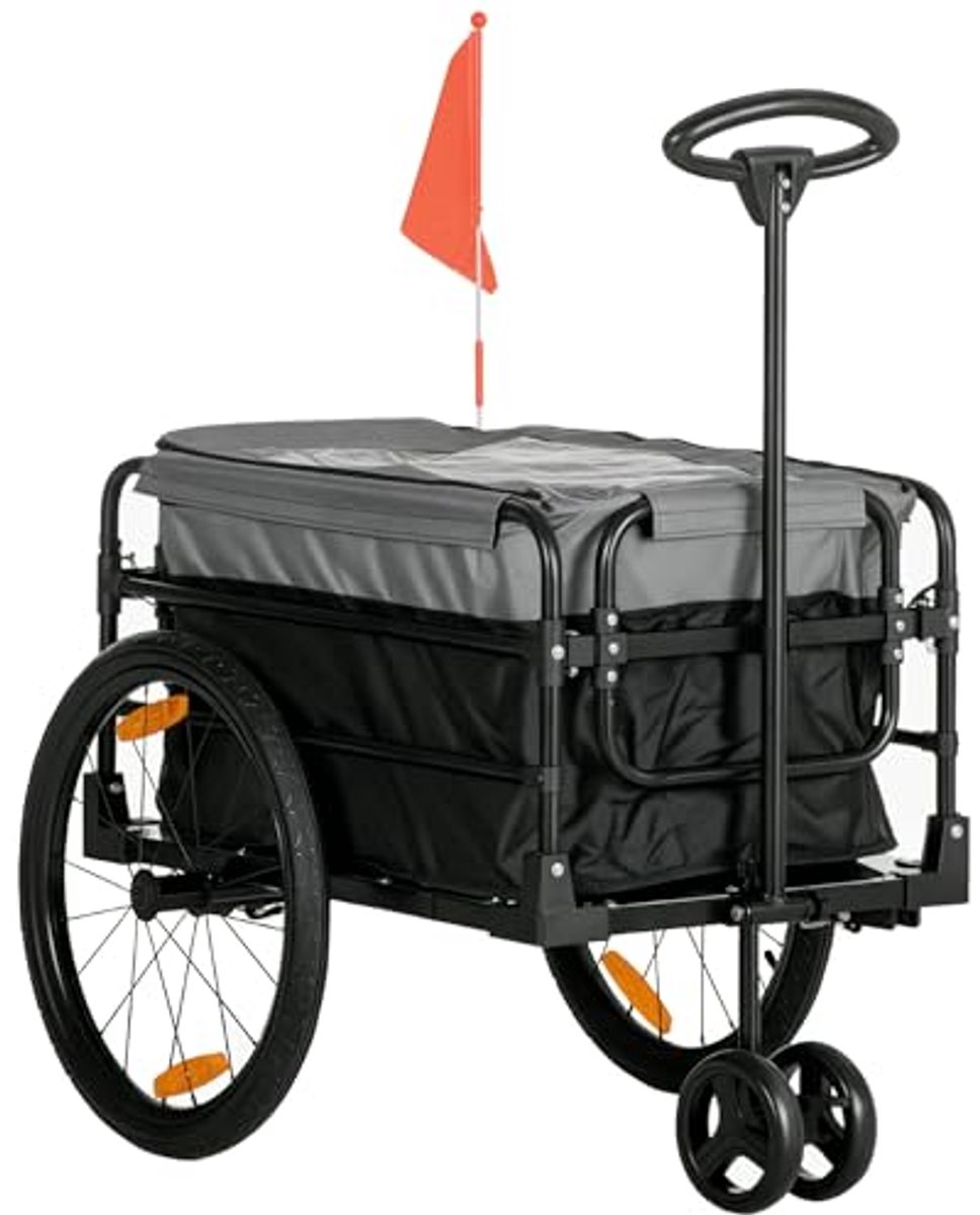2-in-1 fietskar en transportaanhanger met luchtbanden en hoog draagvermogen