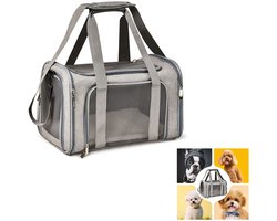 Opvouwbare huisdierentas - Huisdierentas met gaasband - 51x33x33cm - Ritssluiting - Huisdierbenodigdheden - Geschikt voor autoritten, dierenartscontroles en het opbergen van huisdieren buitenshuis - Grijs