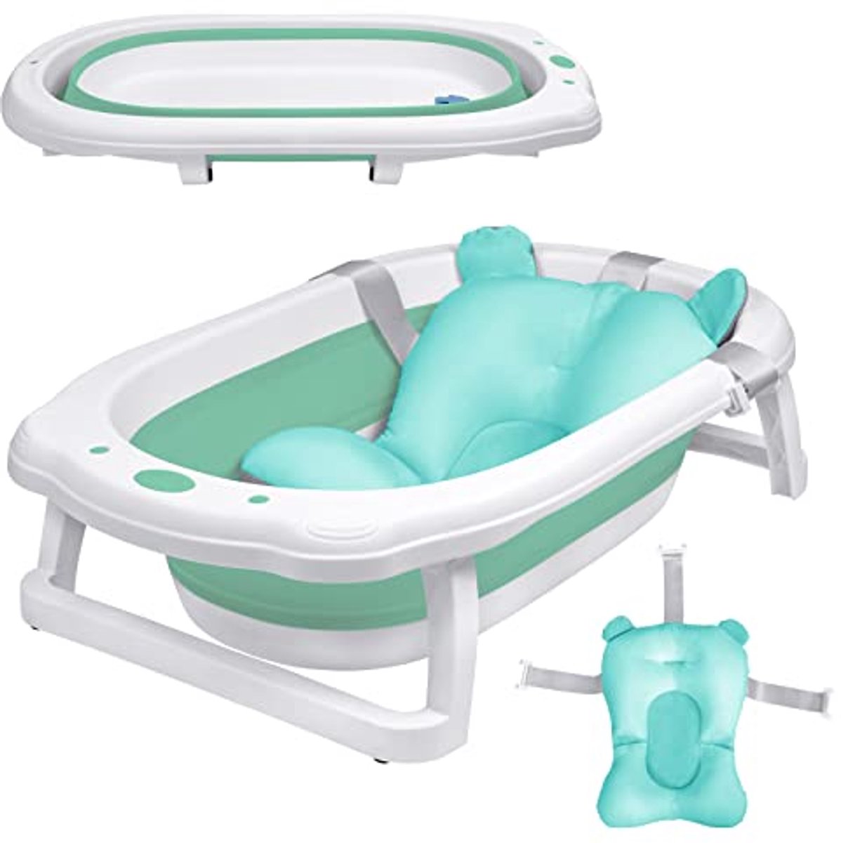 Opvouwbare Baby Badkuip - Ergonomisch en Ruimtebesparend, Antislip voor Nieuwborn tot 8 Jaar - Groene Badmat voor Comfortabel Baden