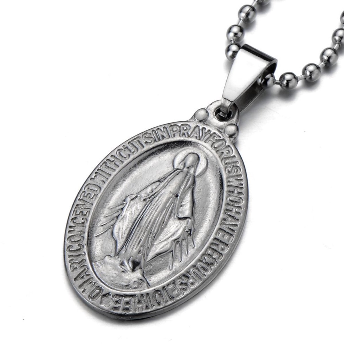 Virgin Mary Mary Exquisite Medal Pendant Men's Women's Stainless Steel Necklace with 60 cm Steel Ball Chain Stainless Steel Steel Not Applicable