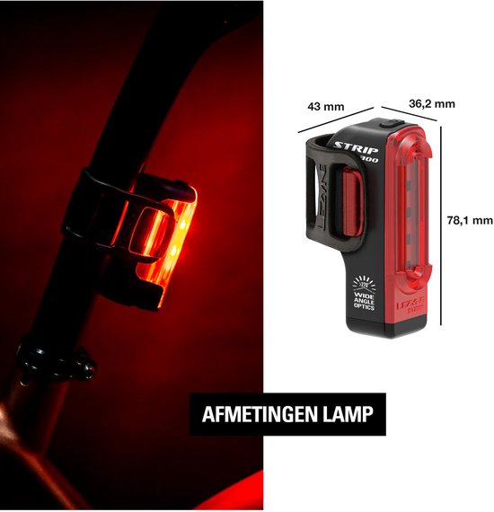 Lezyne Strip Drive Pro 300+ Rear - Achterlicht Fiets - Fietsverlichting USB-C Oplaadbaar - Fietslamp Achter - Veiligheidslampje - 80 branduren - Zwart van Lezyne — afbeelding 3