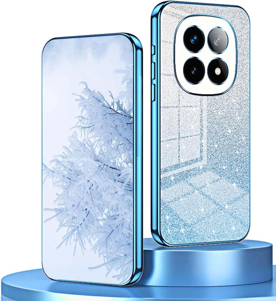 Allecto plus - Ultradun schokbestendig hoesje voor Xiaomi Redmi Note 14 Pro 5G, luxe anti-valhoes met gegalvaniseerde rand in blauw