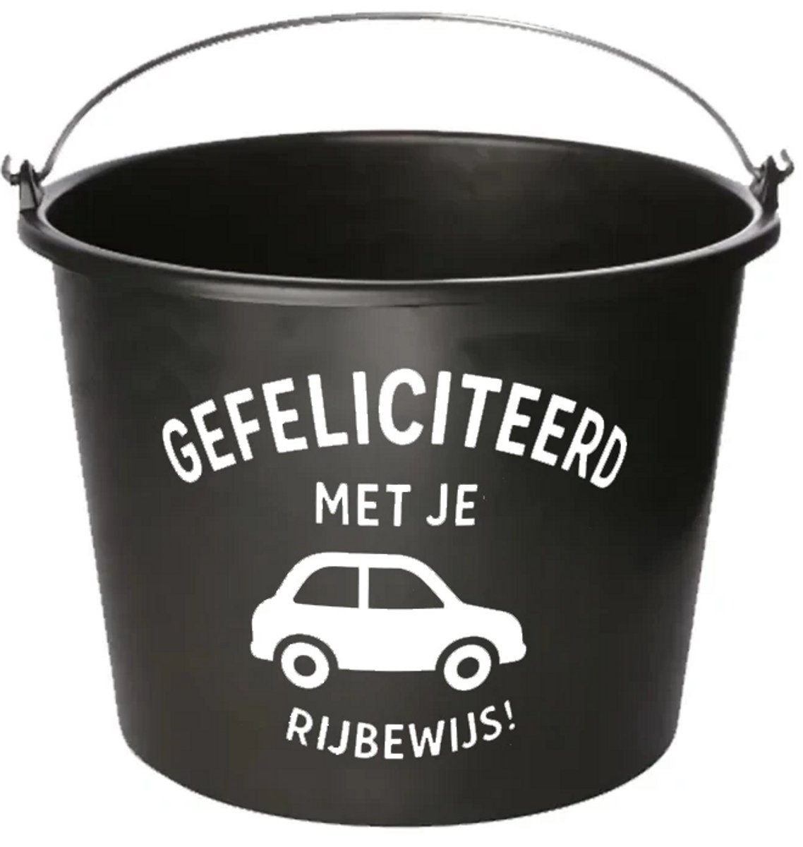 Emmer - Gefeliciteerd met je rijbewijs! - Cadeau emmer - met tekst - 12 liter - zwart