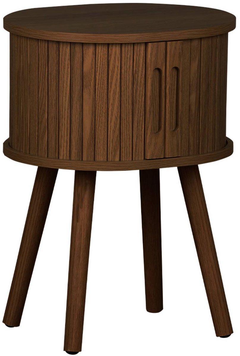 sweeek - Ovale nachtkastje 2 schuifdeuren verzonken handgrepen, geribbeld houteffect, l40 x l34 x h54,8cm