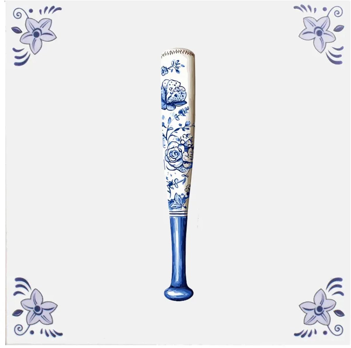Delfts blauw tegeltje honkbalknuppel - delfts blauw wandbord - delftsblauw - hollandse cadeautjes - wanddecoratie - decoratieve accessoires