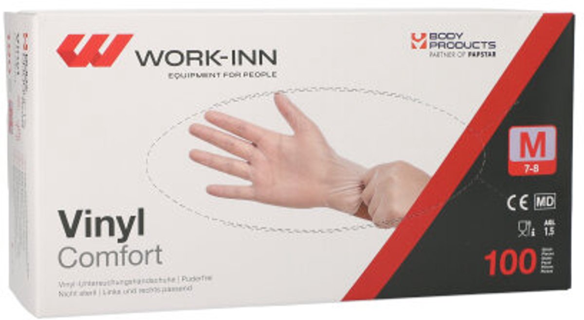 100 WORK-INN/PS Handschoenen Vinyl poedervrij Comfort transparant Maat: M