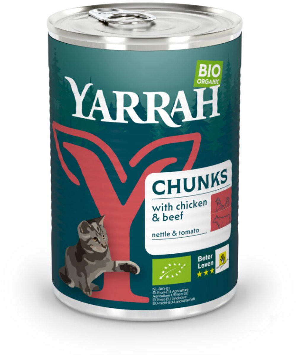 12x Yarrah Bio Kattenvoer Chunks Kip&Rund 405 gr
