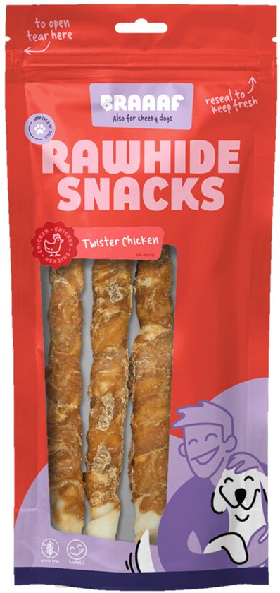 Braaaf Twister Hondensnack Kip - 220 gr