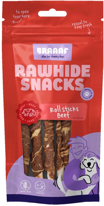 Braaaf Rol sticks Hondensnack Vlees & Vis 12 cm - 10 x 80 gr - Voordeelverpakking
