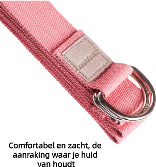 Yogaband - Duurzaam, comfortabel en verfijnd - Verstelbare D-ringgesp - Rekband voor dagelijks stretchen, fysiotherapie en fitness - Rekband voor houdingscorrectie - 1,83 m - Roze — afbeelding 4