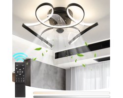 Plafond Ventilator Lamp - 50 CM - Smart Lamp - 6 Standen - Dimbaar - Zwart - Kroonluchter Ventilator - Chandelier Fan - Woonkamer Lamp - Ventilator Lampen - Eetkamer lamp - Slaapkamer lamp