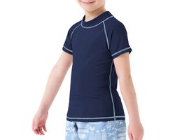 MEETHOO Jongens zwemshirt met korte mouwen, kinderzwemshirt met UV - bescherming, rashvest, surfshirt, snel drogend strandshirt - Korte mouwen - MARINE