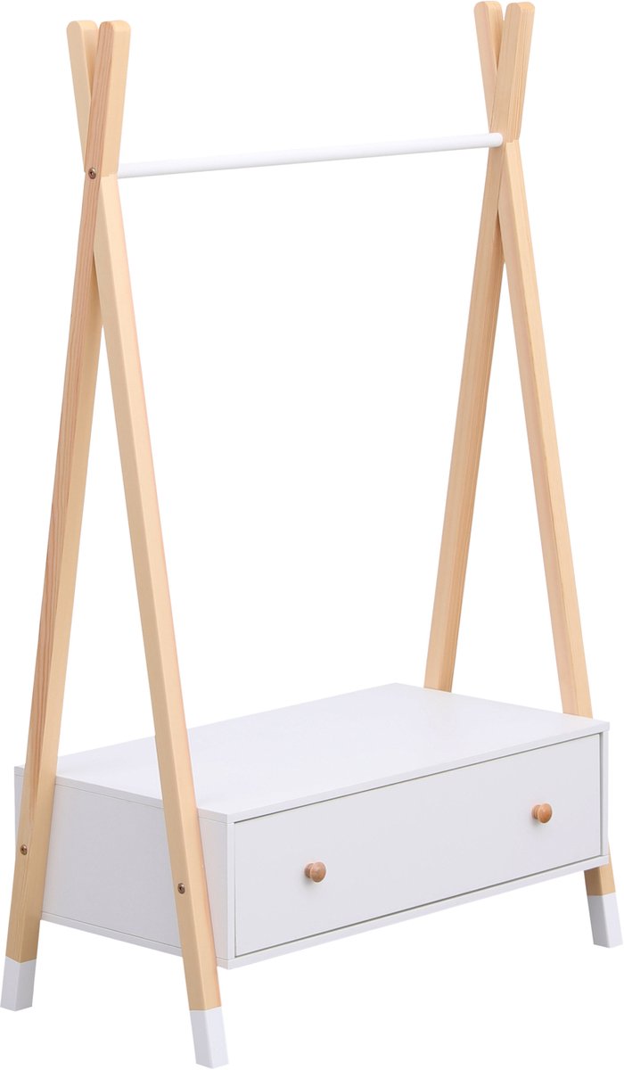 Houten en witte kinderkledingkast met lade LOU